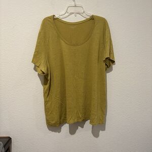Eileen Fisher 100% Linen Short Sleeve T Shirt Top Women Plus 1X Mustard Green